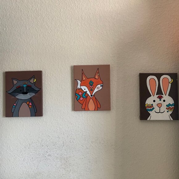 Aztec Kids Nursery Animal Creatures Acrylic Painting 3 Canvas Wall Art Decor - Picture 3 of 3